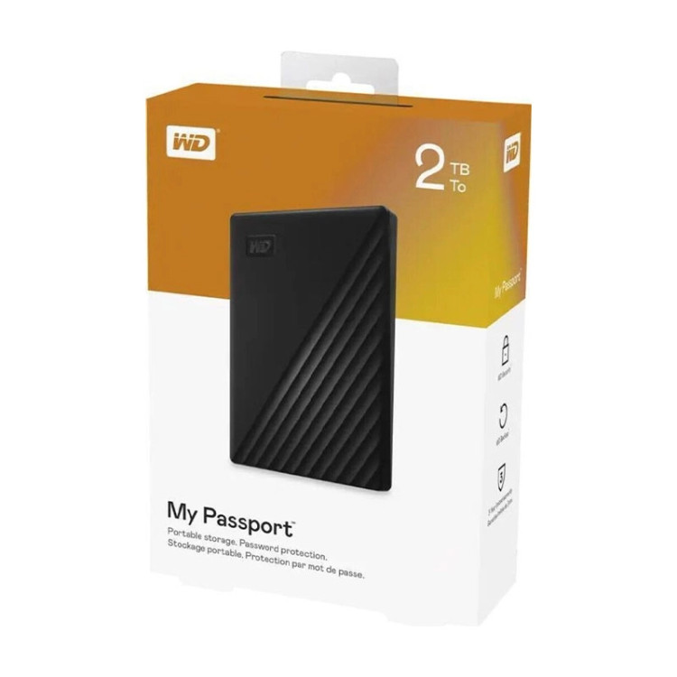 هارد اکسترنال وسترن دیجیتال مدل My Passport ظرفیت دو ترابایت دارای رابط USB Type-A 3.2