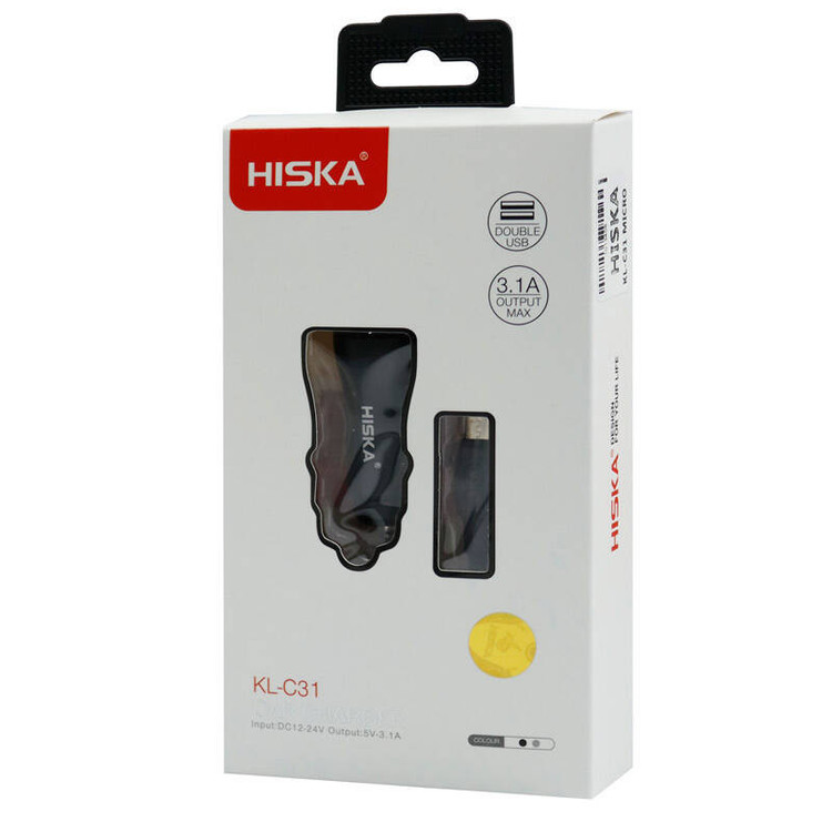 شارژر فندکی هیسکا مدل KL-C31 به همراه کابل تبدیل microUSB