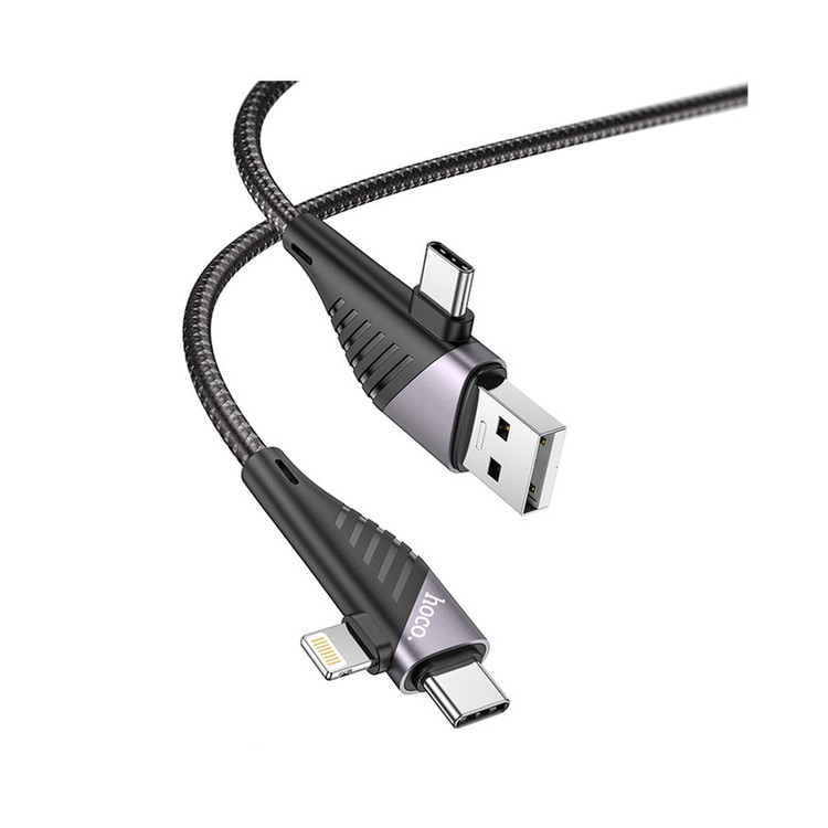 کابل تبدیل USB/USB-C به لایتنینگ / USB-C هوکو مدل U95 4IN1 60W طول 1.2 متر