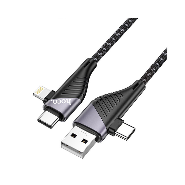 کابل تبدیل USB/USB-C به لایتنینگ / USB-C هوکو مدل U95 4IN1 60W طول 1.2 متر