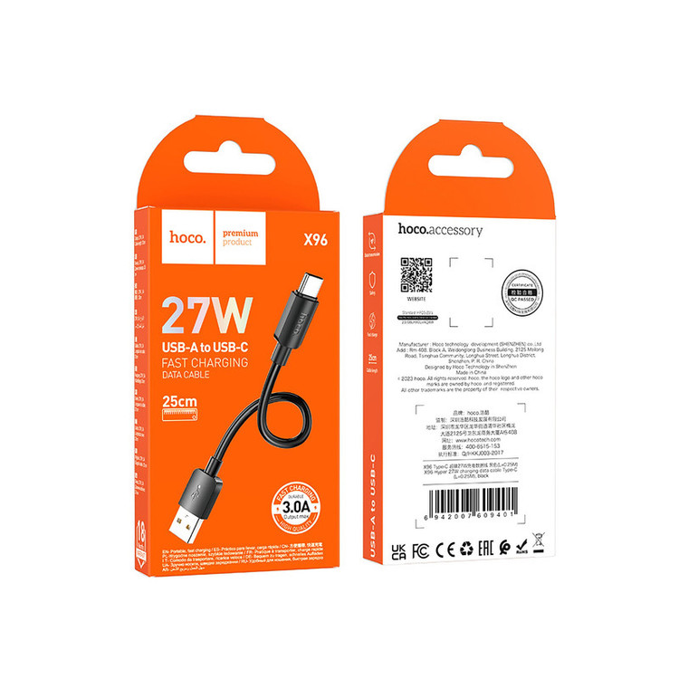کابل تبدیل USB به USB-C هوکو مدل X96 27W طول 0.25 متر